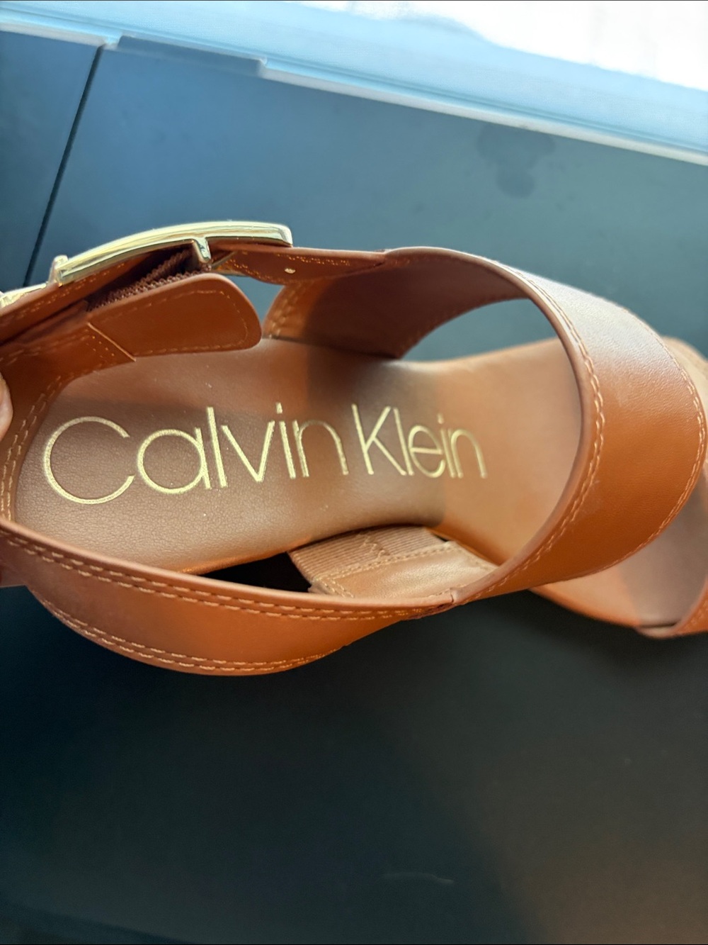 Calvin Klein Tan Leather Buckle Sandals